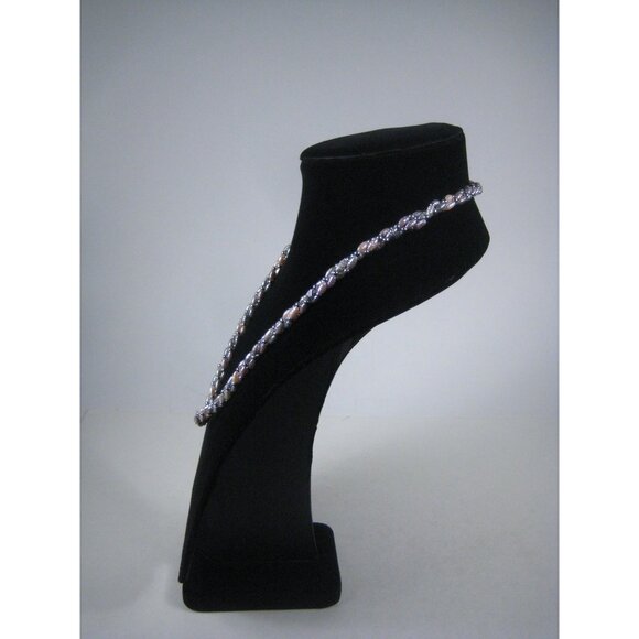 Dyed Pearl Beaded Twisted Pink Silver Bead Necklace 25 Inches Multi Strand - Picture 8 of 10